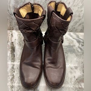 Frye Phillip Brown Leather Short Harness Biker Riding Boot Back Zip size 10